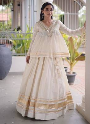 Off White Kora Cotton Chaniya Choli - Free Size  2