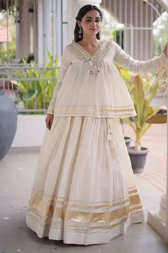 Off White Kora Cotton Chaniya Choli - Free Size 
