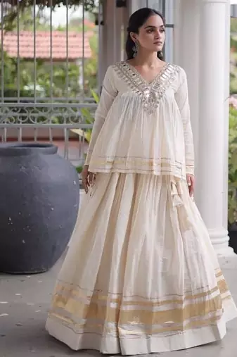 Off White Kora Cotton Chaniya Choli - Free Size 