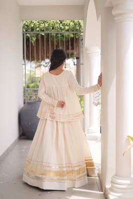 Off White Kora Cotton Chaniya Choli - Free Size  4