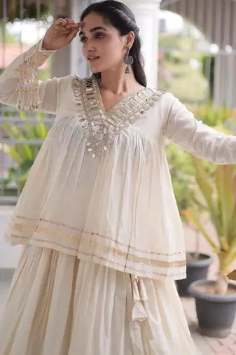 Off White Kora Cotton Chaniya Choli - Free Size 