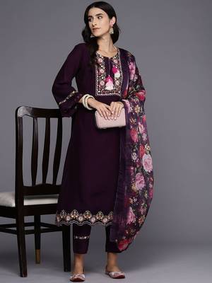 Ethnic Motifs Embroidered Straight Thread Work Kurta With Trousers & Dupatta 1
