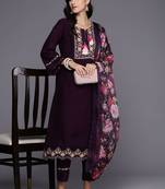 Ethnic Motifs Embroidered Straight Thread Work Kurta With Trousers & Dupatta