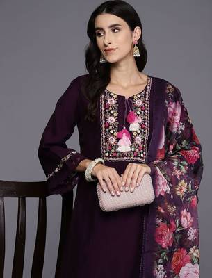 Ethnic Motifs Embroidered Straight Thread Work Kurta With Trousers & Dupatta 2