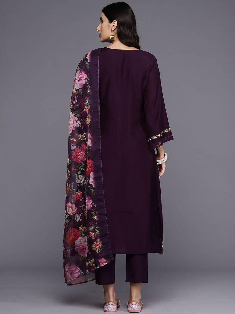 Ethnic Motifs Embroidered Straight Thread Work Kurta With Trousers & Dupatta