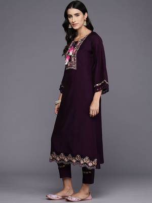 Ethnic Motifs Embroidered Straight Thread Work Kurta With Trousers & Dupatta 6