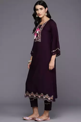 Ethnic Motifs Embroidered Straight Thread Work Kurta With Trousers & Dupatta