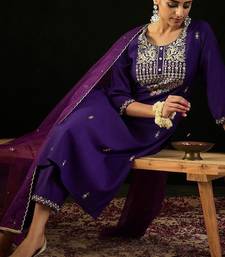 Round Neck Ethnic Motifs Embroidered Sequinned Kurta with Trouser & Dupatta