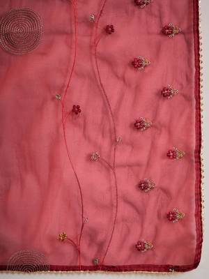Round Neck Floral Embroidered Straight Kurta with Trouser & Dupatta 4