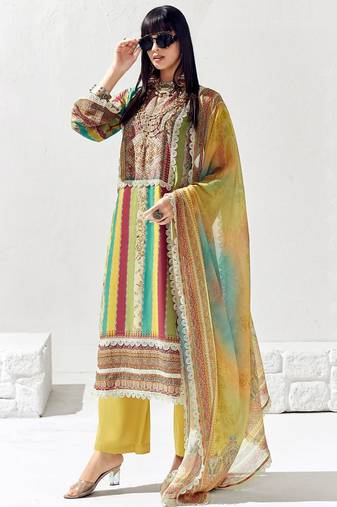 Women Ethnic Motifs Printed Regular Thread Work Kurta Trousers With Dupatta