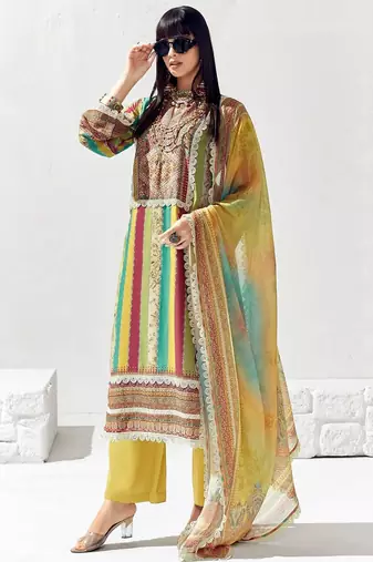 Women Ethnic Motifs Printed Regular Thread Work Kurta Trousers With Dupatta