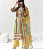 Women Ethnic Motifs Printed Regular Thread Work Kurta Trousers With Dupatta