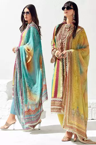 Women Ethnic Motifs Printed Regular Thread Work Kurta Trousers With Dupatta