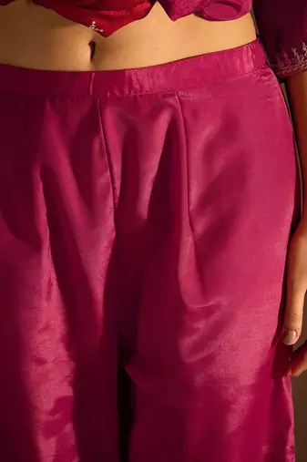 Maroon Ethnic Motifs Embroidered Thread Work Kurta with Trousers & Dupatta