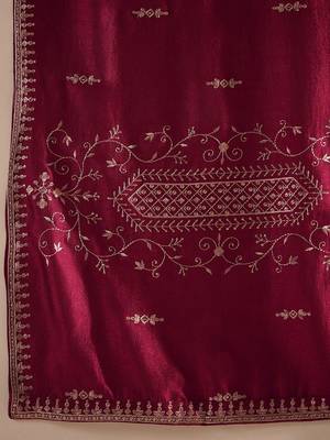 Maroon Ethnic Motifs Embroidered Thread Work Kurta with Trousers & Dupatta 4
