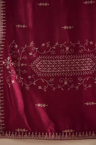 Maroon Ethnic Motifs Embroidered Thread Work Kurta with Trousers & Dupatta