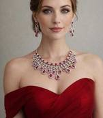 Bridal Ruby Red Necklace and Earring Set | CZ Diamond Choker