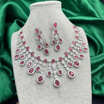 Bridal Ruby Red Necklace and Earring Set | CZ Diamond Choker 3