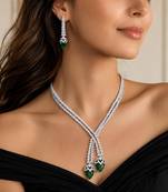 Emerald Green Crystal Bridal Jewelry Set – Marquise CZ Silver Choker Necklace, Dangle Earrings