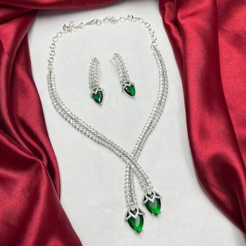 Emerald Green Crystal Bridal Jewelry Set – Marquise CZ Silver Choker Necklace, Dangle Earrings 2