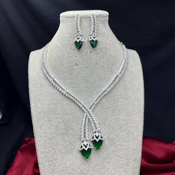 Emerald Green Crystal Bridal Jewelry Set – Marquise CZ Silver Choker Necklace, Dangle Earrings 3
