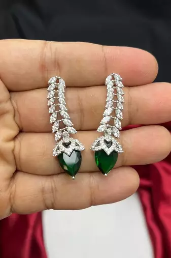 Emerald Green Crystal Bridal Jewelry Set – Marquise CZ Silver Choker Necklace, Dangle Earrings