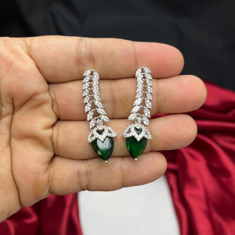 Emerald Green Crystal Bridal Jewelry Set – Marquise CZ Silver Choker Necklace, Dangle Earrings