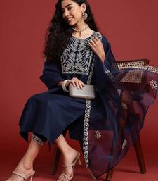 Yoke Design Thread Work Kurta With Trousers & Dupatta