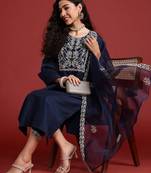 Yoke Design Thread Work Kurta With Trousers & Dupatta