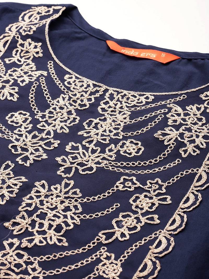 Yoke Design Thread Work Kurta With Trousers & Dupatta