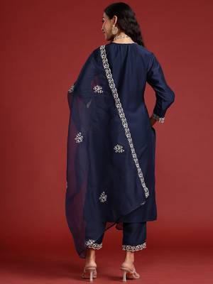 Yoke Design Thread Work Kurta With Trousers & Dupatta 7