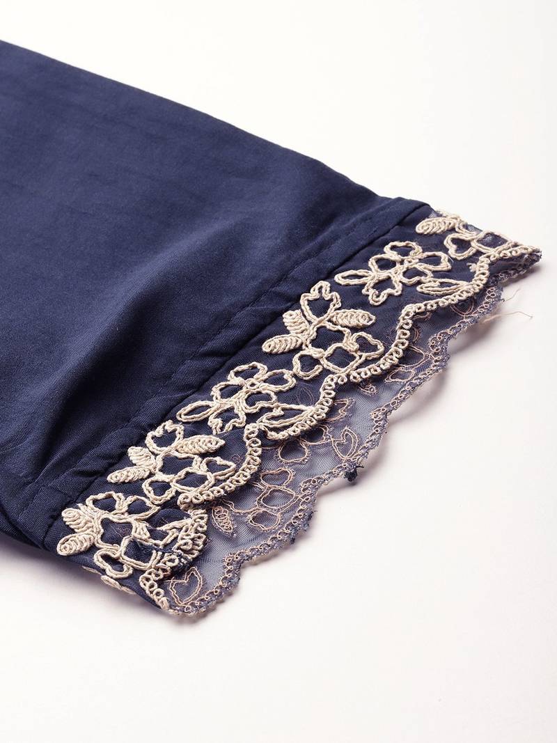 Yoke Design Thread Work Kurta With Trousers & Dupatta