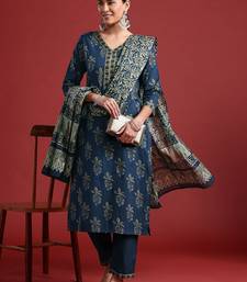 Floral Printed Pure Cotton Kurta With Trousers & Dupatta