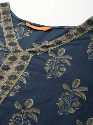 Floral Printed Pure Cotton Kurta With Trousers & Dupatta 2
