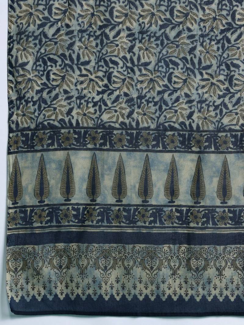 Floral Printed Pure Cotton Kurta With Trousers & Dupatta