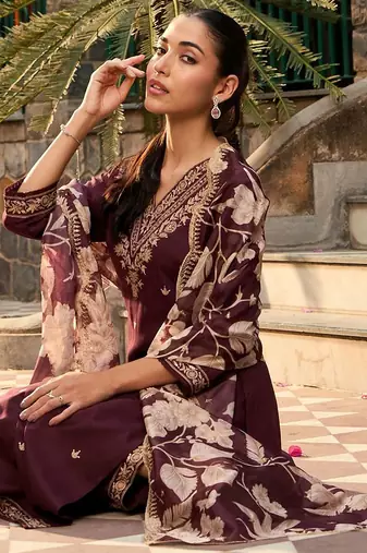 V Neck Ethnic Motifs Embroidered Regular Thread Work Kurta with Salwar & Dupatta