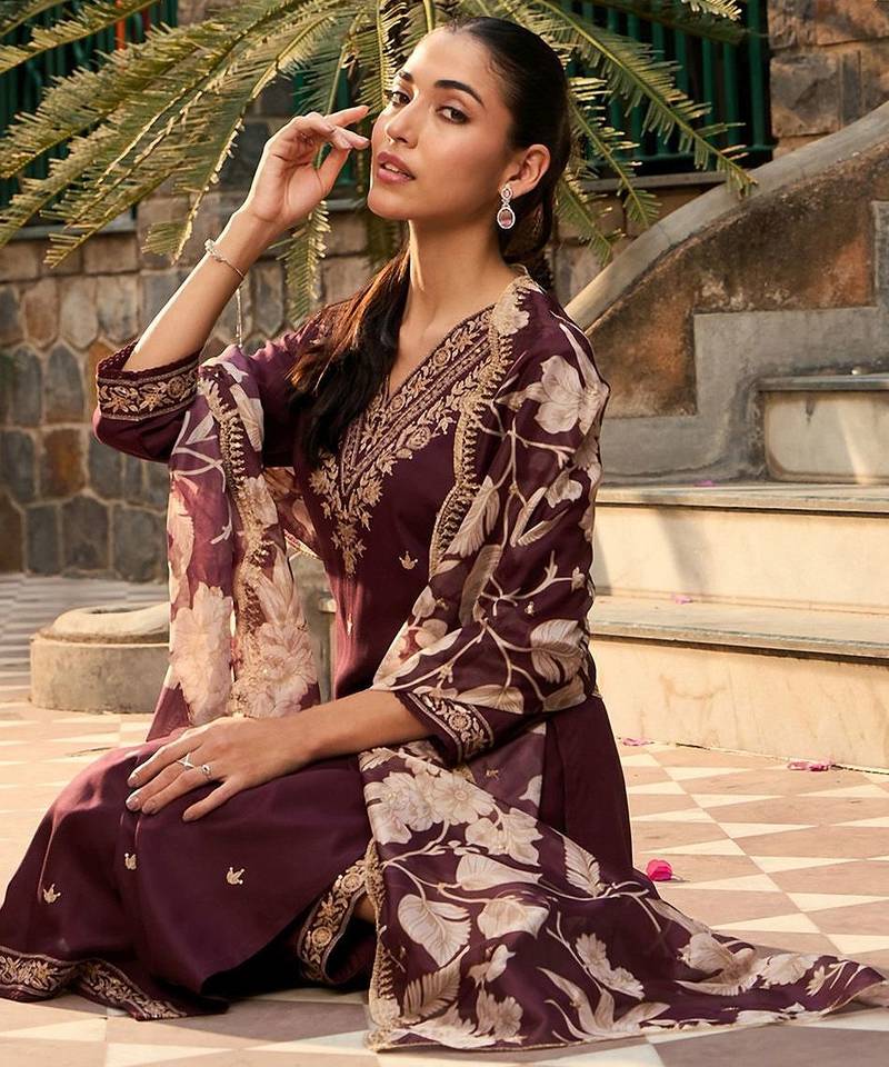 V Neck Ethnic Motifs Embroidered Regular Thread Work Kurta with Salwar & Dupatta