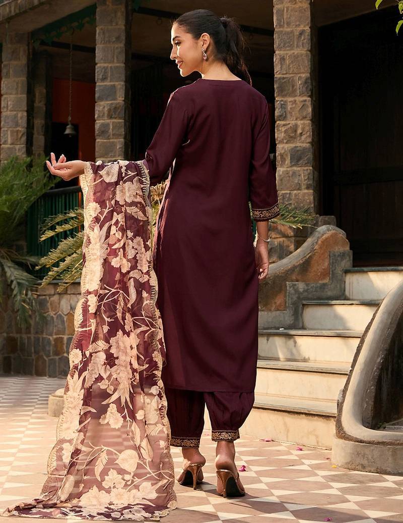 V Neck Ethnic Motifs Embroidered Regular Thread Work Kurta with Salwar & Dupatta