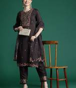 Floral Embroidered Kurta With Trousers & Dupatta