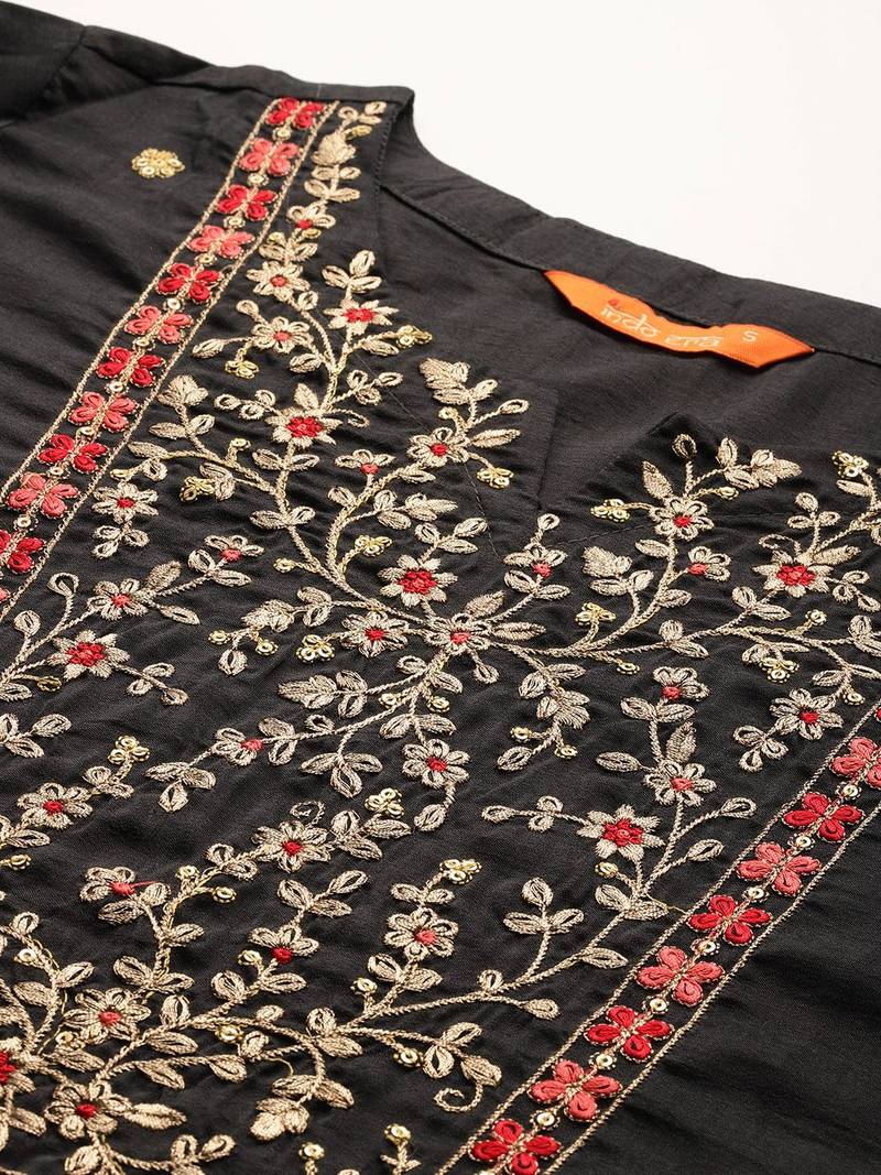 Floral Embroidered Kurta With Trousers & Dupatta
