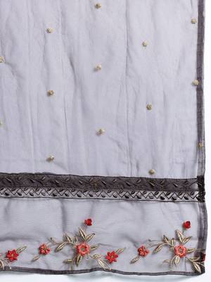 Floral Embroidered Kurta With Trousers & Dupatta 4