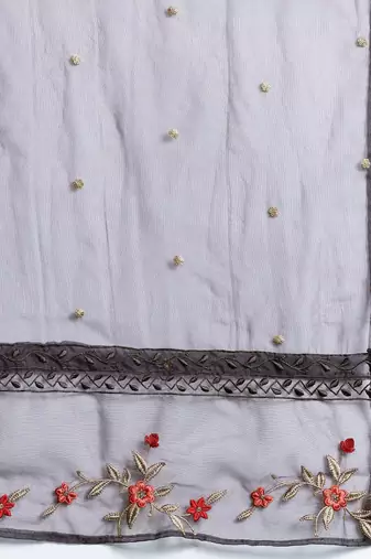 Floral Embroidered Kurta With Trousers & Dupatta