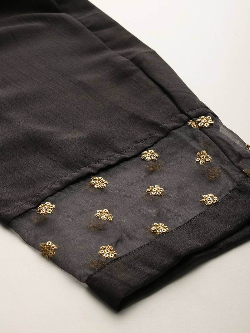 Floral Embroidered Kurta With Trousers & Dupatta