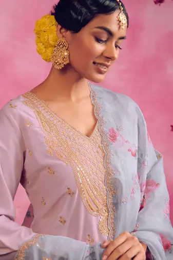 Mauve Ethnic Motifs Embroidered Regular Kurta with Trousers & Dupatta