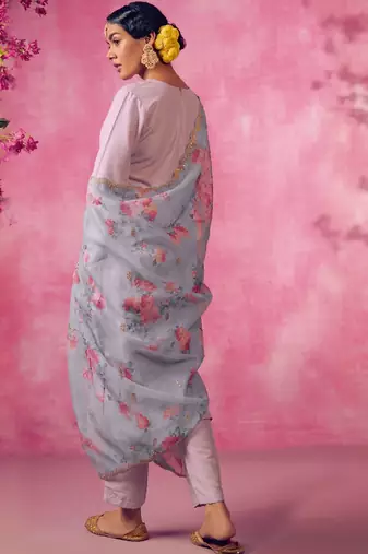 Mauve Ethnic Motifs Embroidered Regular Kurta with Trousers & Dupatta