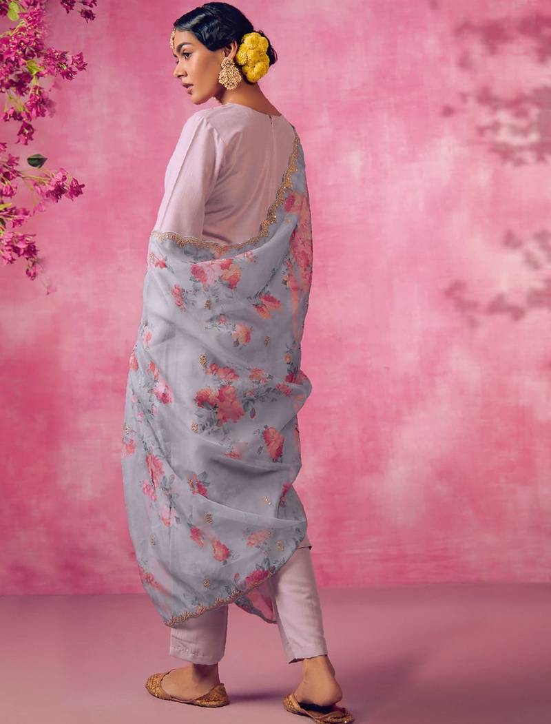 Mauve Ethnic Motifs Embroidered Regular Kurta with Trousers & Dupatta