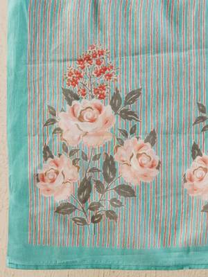 V Neck Floral Printed Mirror Work Pure Cotton Kurta with Trouser & Dupatta 4