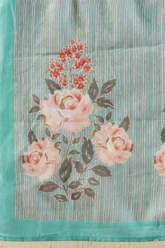 V Neck Floral Printed Mirror Work Pure Cotton Kurta with Trouser & Dupatta