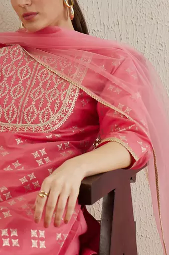 Printed Regular Kurta with Trousers & Dupatta