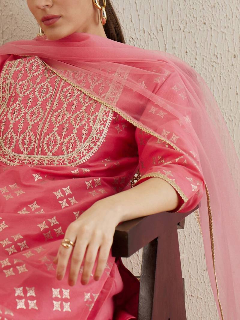 Printed Regular Kurta with Trousers & Dupatta